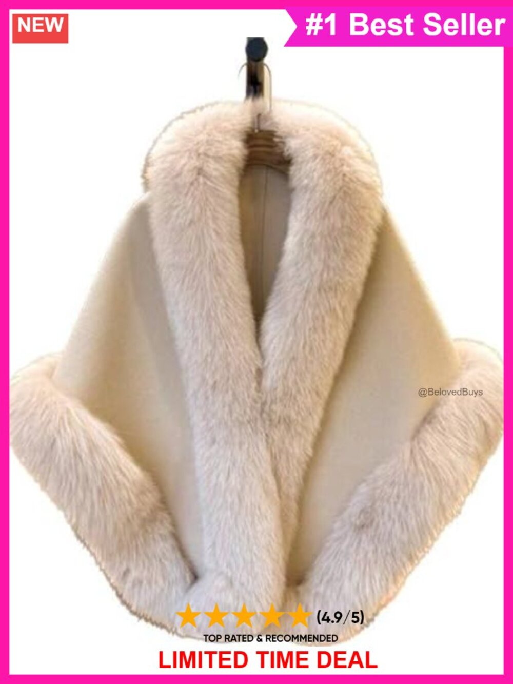 100% Wool Pashmina Shawl Wrap with Real Fox Fur Trim